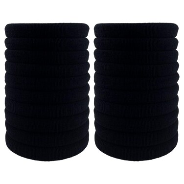 Thick Hair Ties, BETITETO 20 Pieces Seamless Ponytail Holders Scrunchies Women Cotton Stretch Hair Elastics for Thick Heavy or Curly Hair (Upgrade Black Large Size - 7cm)