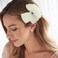 Pearls White Hair Bows for Girls, 4 Pieces Elegant Flower Rhinestone Alligator Hair Clips Beads Hairgrip for Women Teens