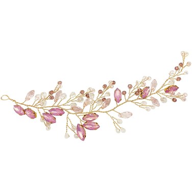 BETITETO Pink Opal Crystal Headpiece Wedding Bridal Rhinestone Hair Vine Piece Accessories for Bridesmaid Women Girls Party