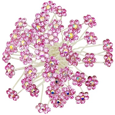 BETITETO Rhinestone Flower Hair Pins, 40 Pcs U-Shaped Crystal Party Wedding Bridal Hair Accessories for Women Girls (Light Pink)