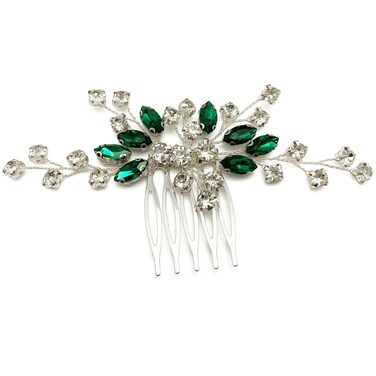 BETITETO Green Bridal Hair Comb Small Wedding White Emerald Crystal Silver Vine Hair Piece Accessories for Women Girls