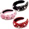BETITETO Knotted Headbands for Women 3pcs Pink Beaded Pearls Rhinestone Crystal Wide Hair Bands Hoops Accessories Gifts For Her (Black+Pink+Red)