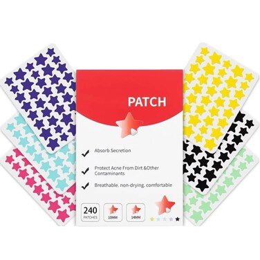 Pimple Patches for Face, Cute Star Zit Covers, Stars Hydrocolloid, For Sensitive Skin, with Tea Tree, Salicylic Acid &amp; Cica Oil (10&amp;12&amp;14mm) 240 Count