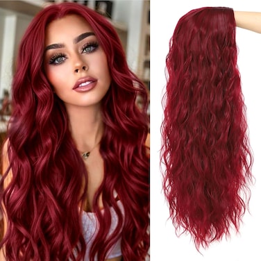 GOWIT Red Wigs for Women 30 Inch Long Wavy Wig Glueless Middle Part Curly Wavy Wigs Natural Looking Heat Resistant Synthetic Wig for Halloween Christmas Daily Cosplay Party Use