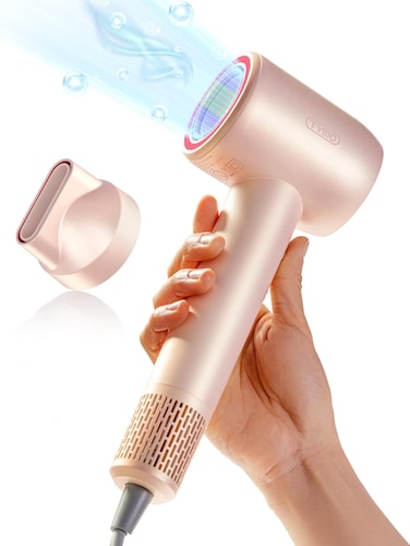 TYMO Ionic Hair Dryer for Women, High Speed Travel Blow Dryer for 5X Faster Drying &amp; 0 Damage, Professional Portable Quiet Hairdryer with 400M Negative Ions, 4 Temps&amp; 2 Speeds, 110,000 RPM, Gold Blush