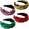 Glitter Knotted Headbands 4 Pack Vintage Shiny Metallic Wide Hair Bands Hoops for Women Girls (Gold + Green + Pink + Red)