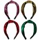 Glitter Knotted Headbands 4 Pack Vintage Shiny Metallic Wide Hair Bands Hoops for Women Girls (Gold + Green + Pink + Red)