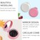 Folding Hair Brush with Mirror for Purse/Pocket,Round Mini Compact Massage Comb for Girls and Women (Pink+White)