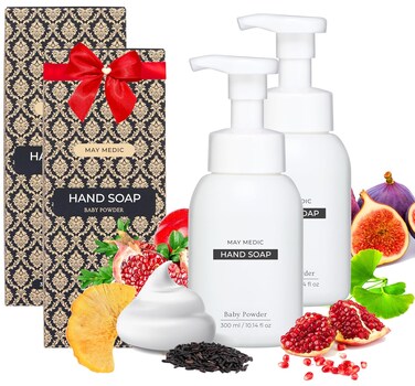 Baby Powder Double Scented Foaming Hand Soap, Moisturizing Foam with Fig and Pomegranate Extract, Vegan Wash for Bathroom and Kitchen, 10.14 fl oz (2)