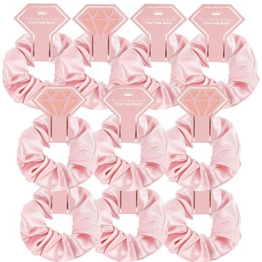 10 PACK Bridesmaid Scrunchies - Proposal Gifts, Hair Ties, Bachelorette Party Favors (To Have and To Hold Your Hair Back) in Pink