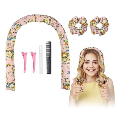 Heatless Hair Rollers for Long and Medium Hair, Silk Curls Headband, Satin Curling Rod Headband, No Heat Curlers to Sleep in Overnight - Floral