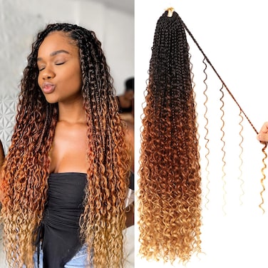 Goddess Boho Box Braids Crochet Hair-8 Packs 24 Inch Crochet Box Braids for Black Women Pre Looped ((1B/30/27, 24 Inch (Pack of 8))