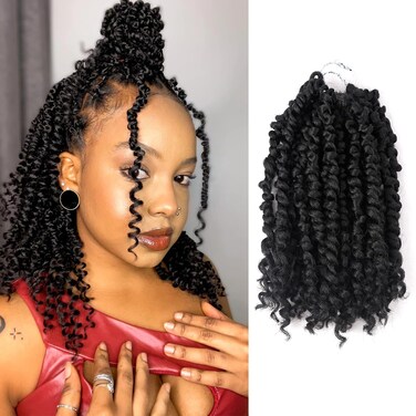 Passion Twist Hair - 8 Inch Passion Twist Crochet Hair For Women 8 Packs Crochet Pretwisted Curly Hair Passion Twists Synthetic Braiding Hair Extensions (8inch (pack of 8), 1B)