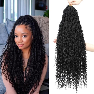 Boho Goddess Locs Crochet Hair 30inch 6 Packs Long River Faux Locs Crochet Hair Curly Faux Locs Wavy Crochet Hair with Curly Long Boho Style Synthetic Hair Extensions (30" 6Packs 1B#)