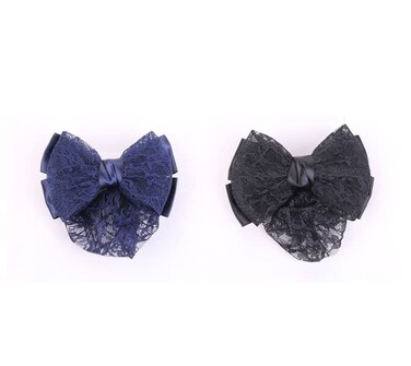 HLLMX 2 PCS Elastic Bowknot Decor Snood Net Barrette Hair Clip Hair Snood Net Barrette Mesh Clip for Lady Women Dance Office