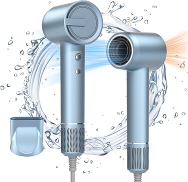 Ionic Fast Drying Hair Dryer - 110000 RPM High-Speed Brushless Motor Blow Dryer for Women   Low Noise Thermo-Control &amp; Negative Ions Hairdryer with Magnetic Nozzle for Home Travel Salon (Silver Blue)