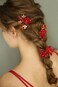 Chargances Set of 3pcs Red Hair Pins Bridal Flower Pearl Hair Pins Bridal Headpiece Crystal Hair Pin Wedding Hair Accessories Sparkle Boho Delicate Handmade Gold Jewelry Gift for Women and Girls