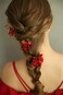 Chargances Set of 3pcs Red Hair Pins Bridal Flower Pearl Hair Pins Bridal Headpiece Crystal Hair Pin Wedding Hair Accessories Sparkle Boho Delicate Handmade Gold Jewelry Gift for Women and Girls