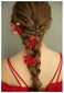 Chargances Set of 3pcs Red Hair Pins Bridal Flower Pearl Hair Pins Bridal Headpiece Crystal Hair Pin Wedding Hair Accessories Sparkle Boho Delicate Handmade Gold Jewelry Gift for Women and Girls