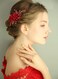 Chargances Bride Floral Hair Comb Rhinestone Hair Comb, Wedding Red Hair Piece, Boho Delicate Handmade Gold Jewelry Gift for Women and Girls