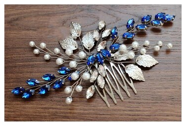 Chargances Blue Bridal Hair Comb Sapphire Blue Crystal Hair Comb Wedding Rhinestone Royal Blue Hair Comb Navy Blue Bridal Hair Pinspiece Gift for Women and Girls