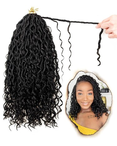 18 Inch 8 Packs Goddess Faux Locs Crochet Hair for Black Women-Ombre Blonde,Soft River Locs,Curly Faux Locs With Bohemian Curly Branch,Pre Looped Synthetic Braiding Hair Extensions(18"-8P,1B)