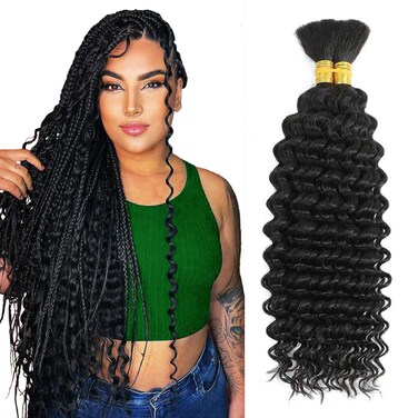 Human Braiding Hair for Boho Braids Human Hair 110g 22 Inch Curly Braiding Hair 12A Deep Wave Bulk Human Hair for Braiding Wet and Wavy Boho Hair for Braiding 2 Bundles/Pack Natural Color