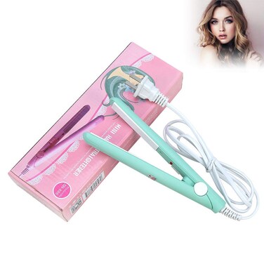 Hair Straightener and Curler, 2 in 1 Mini Bangs Hair Straightener Beauty Flat Iron Heating Curler Ceramic Tourmaline Plate Ionic Flat Iron Hair Curler &amp; Straightener (Green)