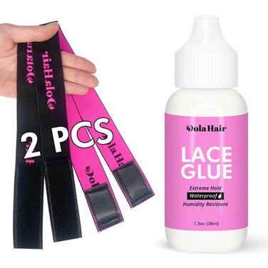 Dolahair Lace Glue for Wigs, Wig Glue for Front Lace Wig Waterproof Super Hold Hair Glue for Weave, Invisible Hair Bonding Glue Extreme Hold for Hair Systems (Lace Glue+2 Wig Bands)
