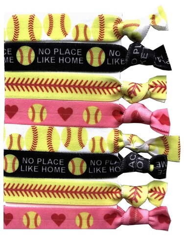 8 Piece Girls Softball Accessories Set - Hair Elastics, Bracelet for Players, Coaches, High School Teams