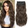 Long Wavy Clip in Synthetic Hair Extension Chestnut Brown 4pc Thick Hairpieces Double Weft Natural Hair Extensions 20inch for women(20INCH, 8/10)