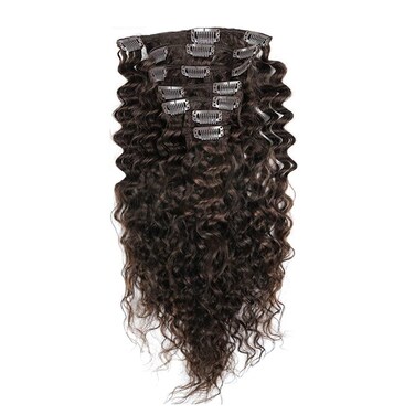 Deep Curly Deep Wave Brazilian Hair 100% Remy Human Hair Clip in Hair Extensions 20 Inches(50cm) 80g 7pcs/set Dark Brown