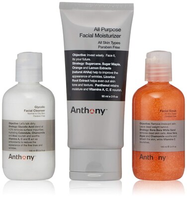 Anthony Face It &amp; Go Kit, Set Includes Glycolic Facial Cleanser 3.4 Fl Oz. All Purpose Facial Moisturizer 3 Fl Oz. Facial Scrub 3.4 Fl Oz.