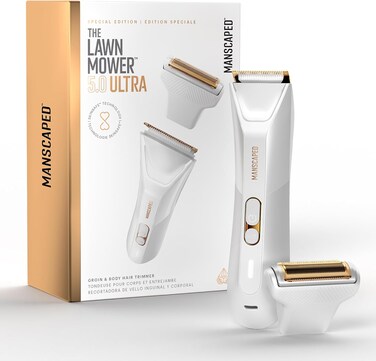 MANSCAPED&reg; The Lawn Mower&reg; 5.0 Ultra Men's &amp; Women's Groin &amp; Body Hair Trimmer &ndash; Dual-Head SkinSafe&reg; Trimmer &amp; Foil Blades, Waterproof Wet/Dry Groomer, USB-C Rechargeable with Travel Case, White