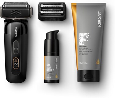 MANSCAPED&reg; The Chairman&trade; PRO Package - Men&rsquo;s Electric Face Shaver with Two Interchangeable Blades, SkinSafe&reg; Four-Blade Foil &amp; Stubble Trimmer, Power Shave Gel, Face Shave Soother Aftershave