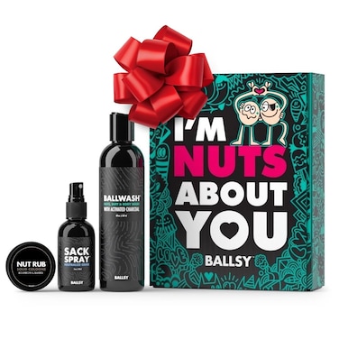 Ballsy Nuts About You Sack Pack, Men's Fresh Kit, Gift for Valentine's Day, Includes Ballwash, Sack Spray and NutRub, Bourbon &amp; Barrel