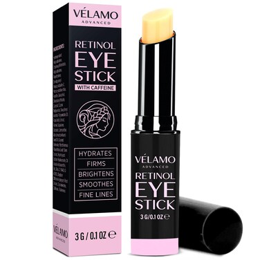 VELAMO ADVANCED Retinol Eye Stick: Retinol Eye Cream for Dark Circles and Puffiness with 1% Bakuchiol and Caffeine - Visibly Reduces Fine Lines Wrinkles Under Eye Bags with Upgraded Formula 0.1 OZ/3g