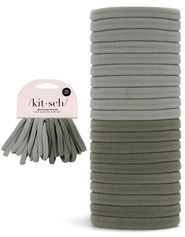 Kitsch Nylon Hair Ties for Girls &amp; Women - No Snag, Pain-free Hair Ties No Damage Ideal for Ponytails, Updos &amp; Braids, 20pcs Eucalyptus