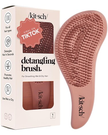 Kitsch Detangler Brush for Curly or Straight, Wet and Dry Hair, No-Pain Detangling Brush with Flexible Bristles for Adults and Kids - Easy-to-Hold, Ideal for Shower and Travel - Terracotta