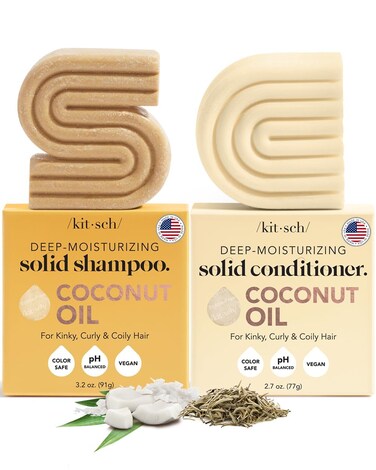 Kitsch Deep Moisturizing Coconut Oil Shampoo and Conditioner Set for Dry Damaged Hair, Hydrating &amp; Nourishing Solid Bar for Kinky, Curly, Coily &amp; Color Treated Hair, Sulfate &amp; Paraben-free, Made in US