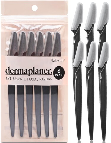 Kitsch Dermaplaning Tool - Face Razors for Women and Men, Eyebrow Trimmer and Face Shaver, Facial Hair Removal, Facial Razors for Women and Men, Dermaplane Razor - 6 pc Black