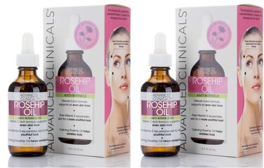 Advanced Clinicals Rosehip Oil Facial Skin Care Serum Moisturizer Face Oil W/Vitamin C &amp; Vitamin E For Reducing Appearance Of Sun Damage Skin, Age Spots, &amp; Wrinkles, 1.8 Fl Oz (Pack of 2)