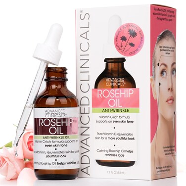 Advanced Clinicals Rosehip Oil For Face   Anti Wrinkle Facial Skin Care Serum   Vitamin C Serum Moisturizer Face Oil W/Vitamin E For Fine Lines, Dark Spots, Uneven Skin Tone, &amp; Sun Damage, 1.8 Fl Oz