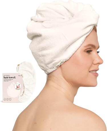 Kitsch Microfiber Hair Towel Wrap for Women - Microfiber Towel, Super Absorbent, Quick Dry, Anti-Frizz - for Long and Short Hairs, Turbans for Women, Hair Wrap - White Ivory