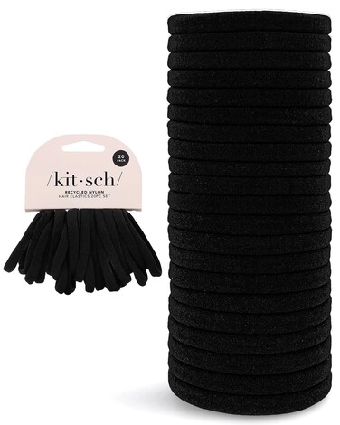 Kitsch Nylon Hair Ties for Girls &amp; Women - No Snag, Pain-free Hair Ties No Damage Ideal for Ponytails, Updos &amp; Braids, 20pcs Black