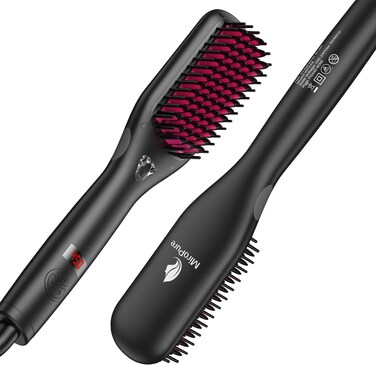 MiroPure Hair Straightener Brush Heated Straightening Brush with Ionic Generator, 30s Fast MCH Ceramic Even Heating, 11 Temperature Control, Professional Straightener Comb for Straightening (Black)