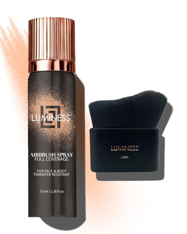 LUMINESS Spray Airbrush Foundation Makeup with Buffing Brush, Fair Shade 020 - Lightweight, Full Coverage Foundation for Face - Concealer for Seamless Blending, Natural-Looking Finish, 2.36 fl oz