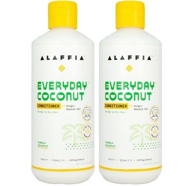 Alaffia Hair Care, Everyday Coconut Conditioner, Daily Moisturizer, Wavy &amp; Curly Hair Products, Vitamin E, Virgin Coconut Oil, Ginger Extract,Purely Coconut, 2 Pack - 16 Fl Oz
