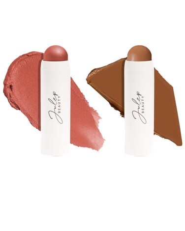 Skip The Brush Contour Duo - Cream to Powder Multi-Purpose Makeup Sticks - Pigmented, Buildable Color for Eyes, Cheeks, and Lips - Desert Rose, In Paradise