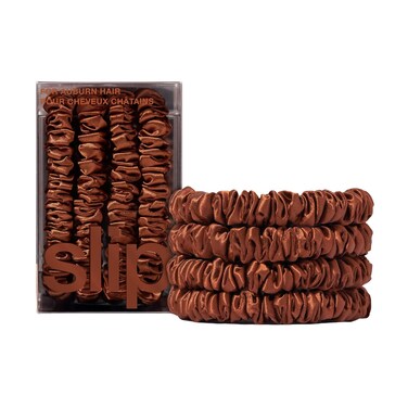 slip Silk Skinny Scrunchies - Auburn   Set of 4 Pure Silk Skinny Scrunchies   100% Mulberry Silk, Anti-Crease, Gentle on Hair, Reduces Breakage   Stylish, Durable, Ideal for All Hair Types